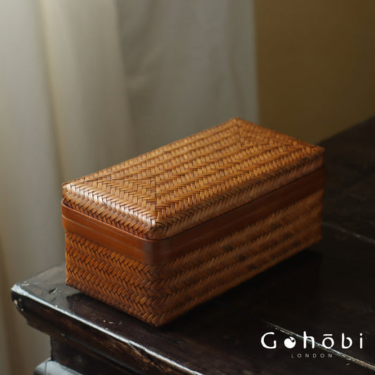 Gohobi Handmade Lacquer Bamboo Woven Storage Box – Large Tea Ceremony Utensil & Jewellery Storage Box