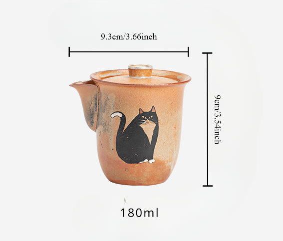 Gohobi Handmade Black Ink Hand-painted Cat Gaiwan 008 Hohin Teapot