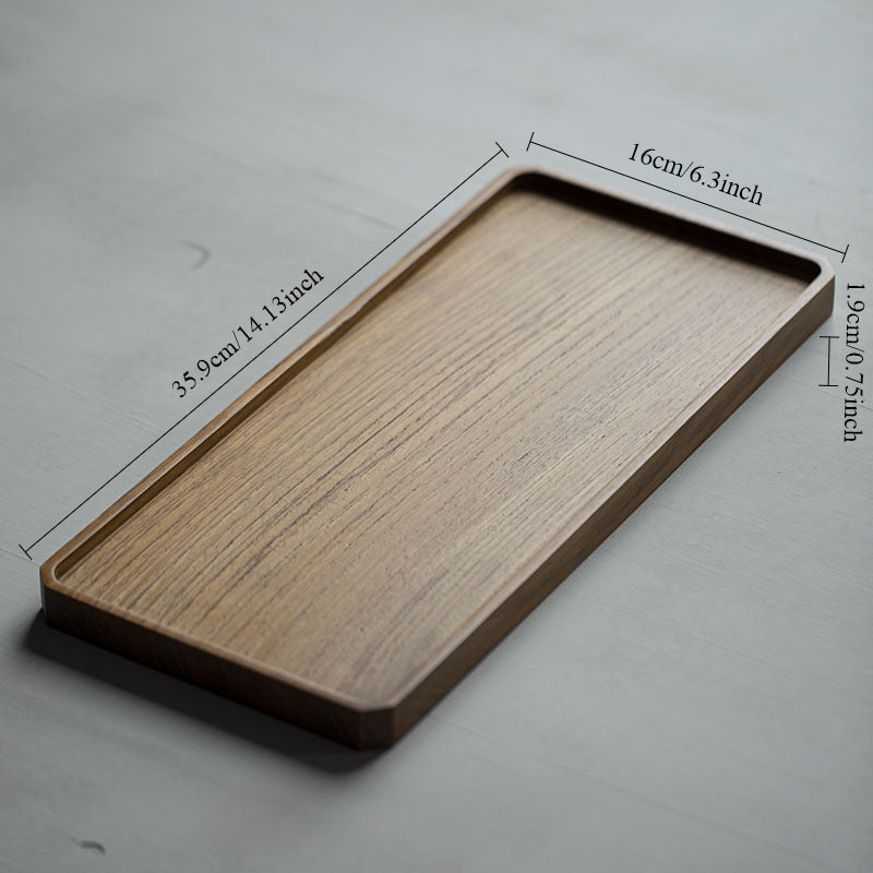Plateau rectangulaire en teck brun style japonais Gohobi Wabi-Sabi 007