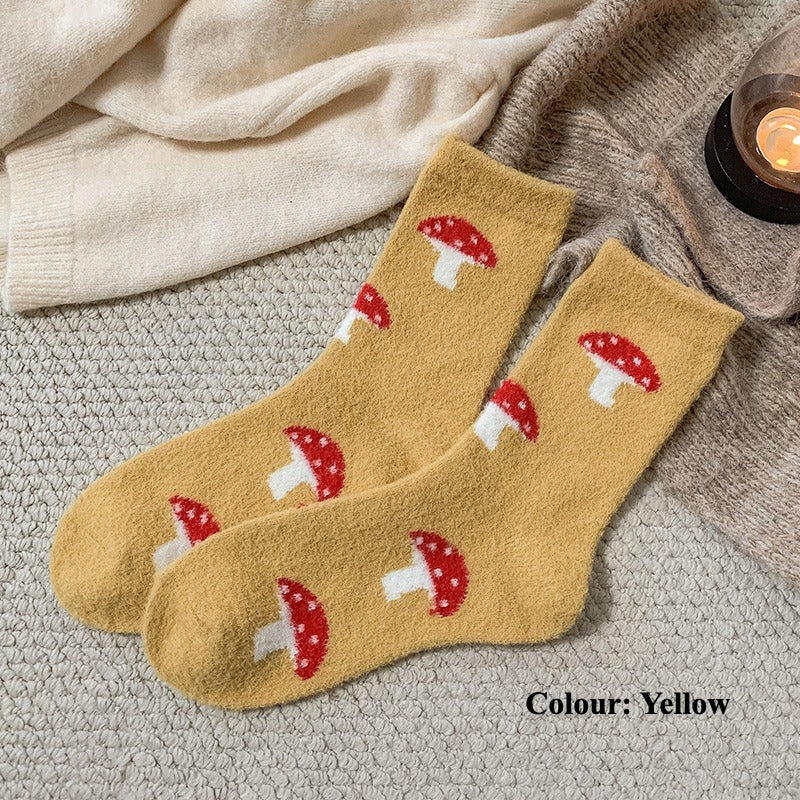 Gohobi Cozy Fleece-Lined Mushroom Women Socks