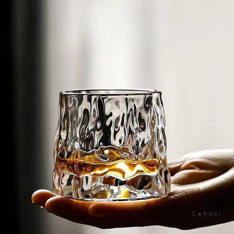 Gohobi Handmade Rotating Glass Tumbler – Glass for Bar & Home