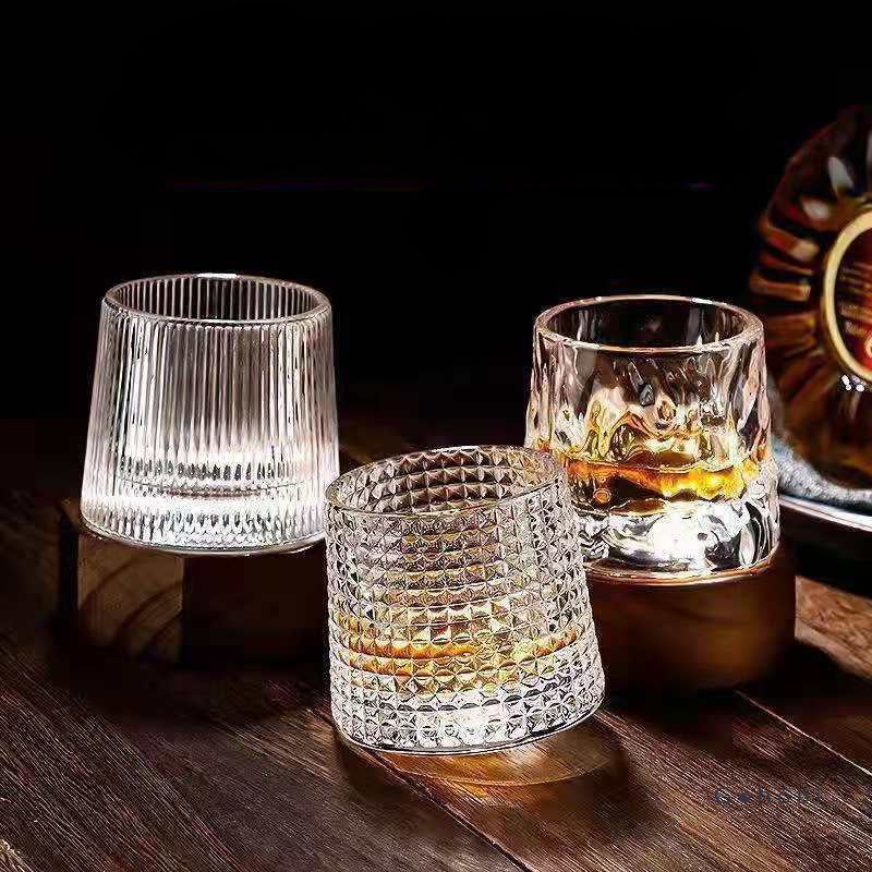 Gohobi Handmade Rotating Glass Tumbler – Glass for Bar & Home