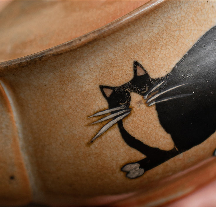 Gohobi Handmade Black Ink Hand-painted Cat Gaiwan 009 Hohin Teapot