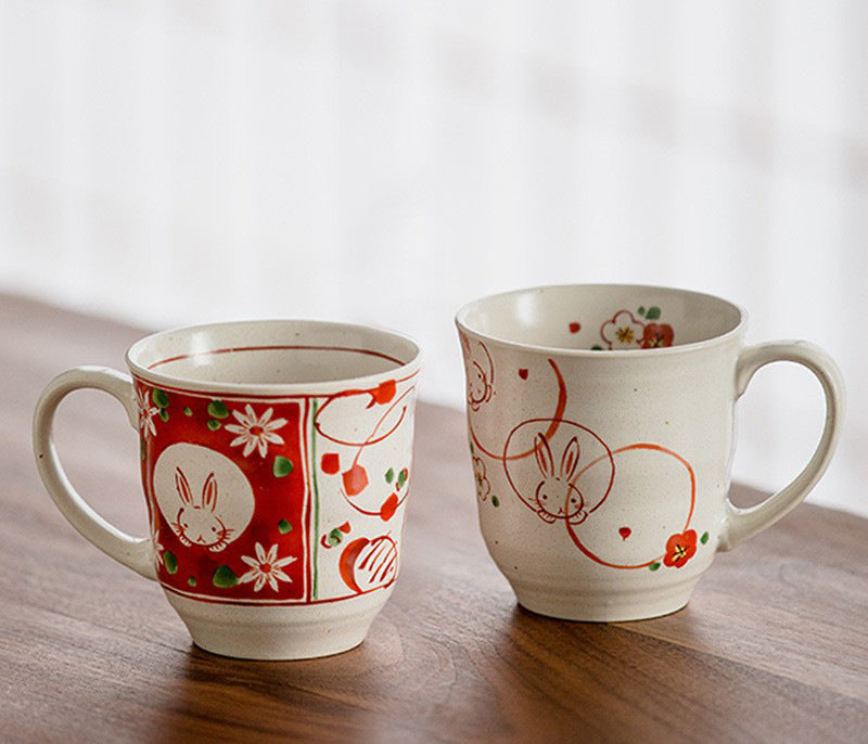 Gohobi Japanese Mino Ware Sakura Rabbit Mug Set