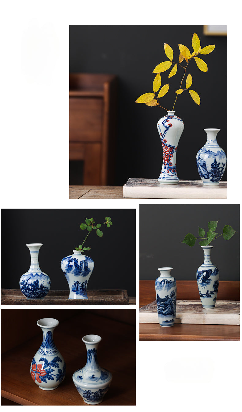 Vase en porcelaine bleu et blanc peint à la main Gohobi (eau et montagnes)