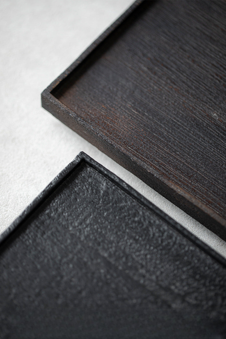 Plateau rectangulaire en bois noir de style japonais Gohobi Wabi-Sabi 005