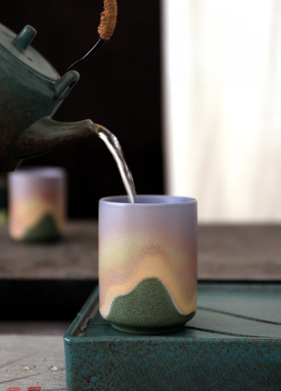 Gohobi Ceramic Japanese Style Green Pink Tea Cup Yunomi