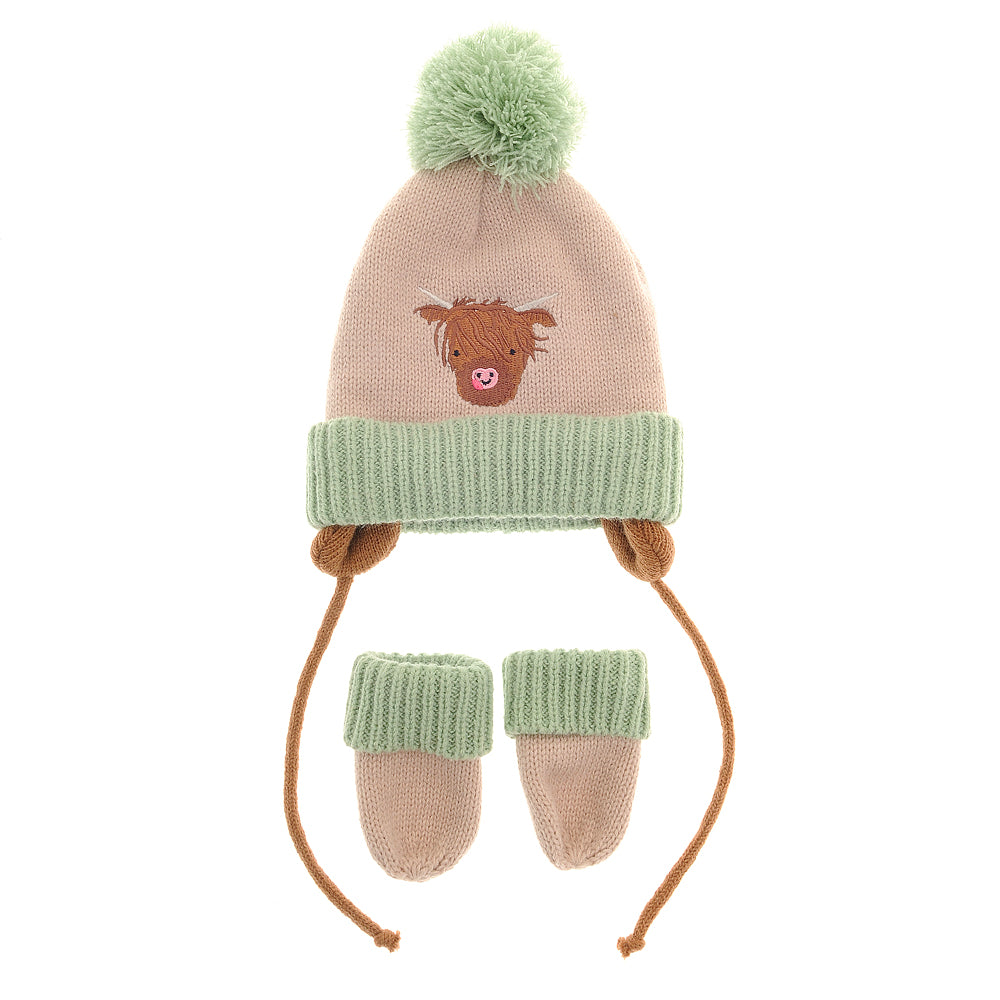 Ziggle Highland Cow Wooly Hat and Mittens
