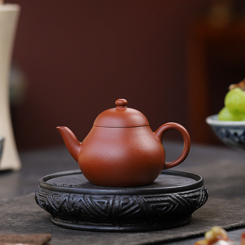 Gohobi Handmade Yixing Red Zisha Clay Teapot – 130ml Handmade Original Ore Raw Zhuni Pear-Shaped Teapot, Gongfu Tea Brewing Small Yixing Teaware
