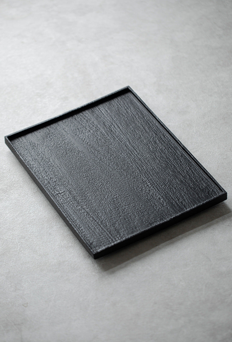 Plateau rectangulaire en bois noir de style japonais Gohobi Wabi-Sabi 005