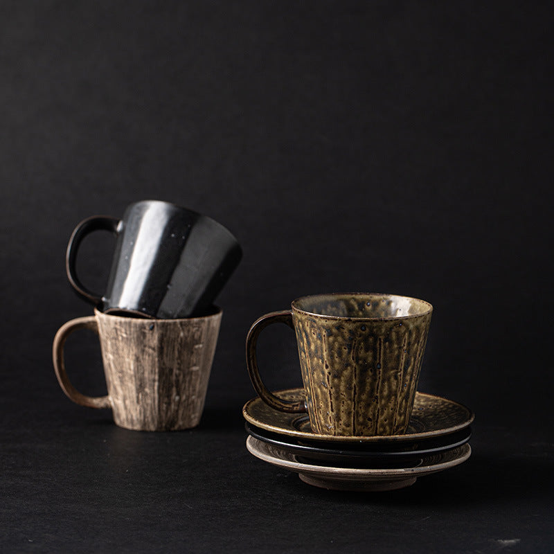 Gohobi Japanese Retro Ceramic Coffee Cup and Saucer Set