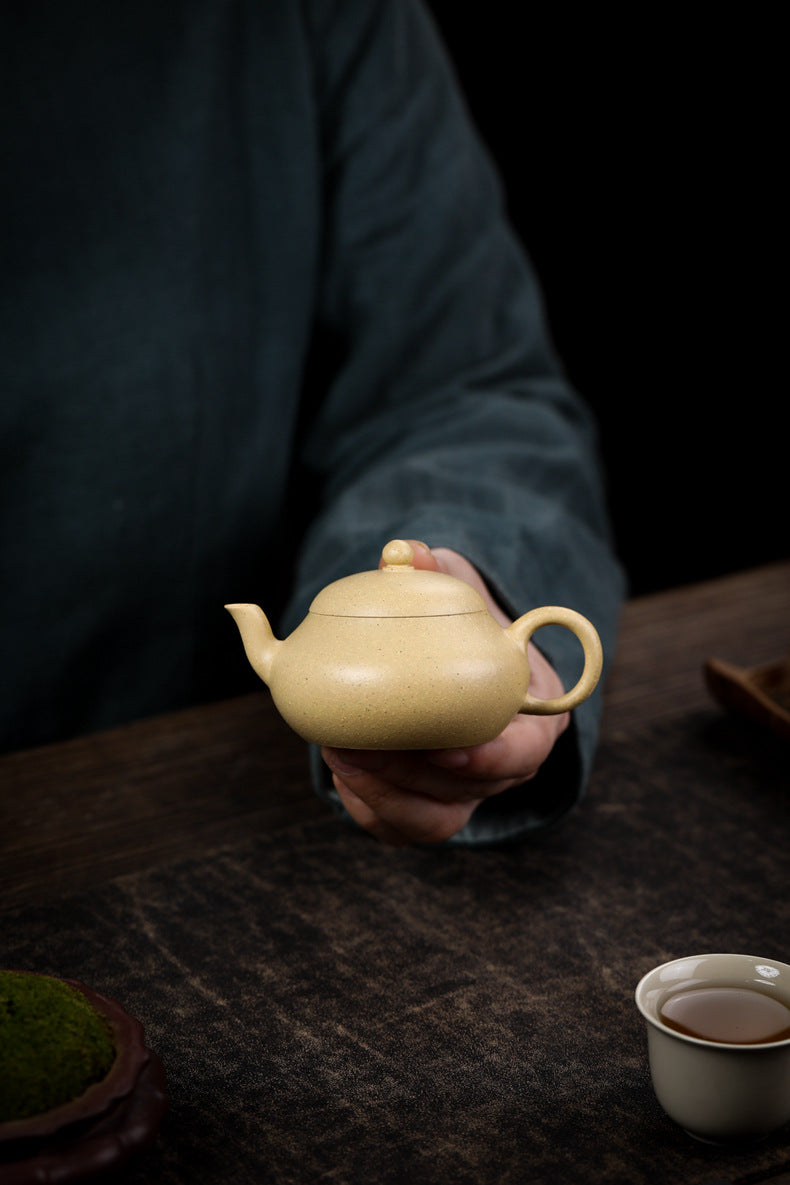 Gohobi Handmade Yixing Green Zisha Clay Junde Teapot – 110ml “Ben Lü” Clay Gongfu Teapot with Inner Push Hole, Thin-Walled Design for Chaozhou Brewing