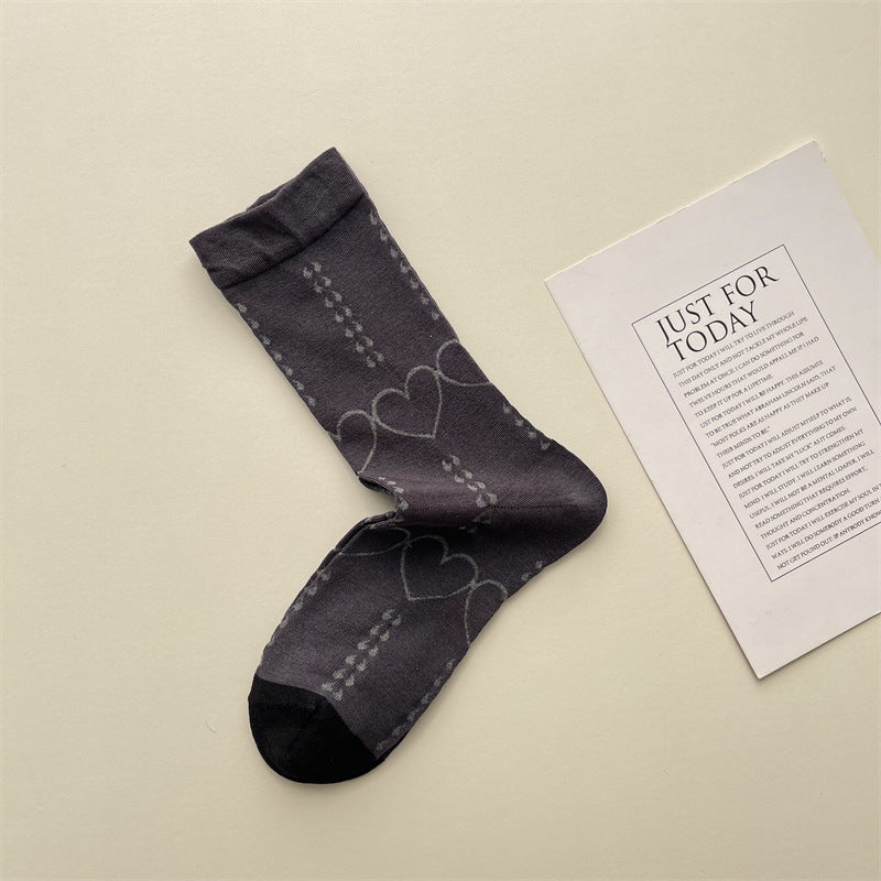 Gohobi Heart-Pattern Color-Block Mesh Socks