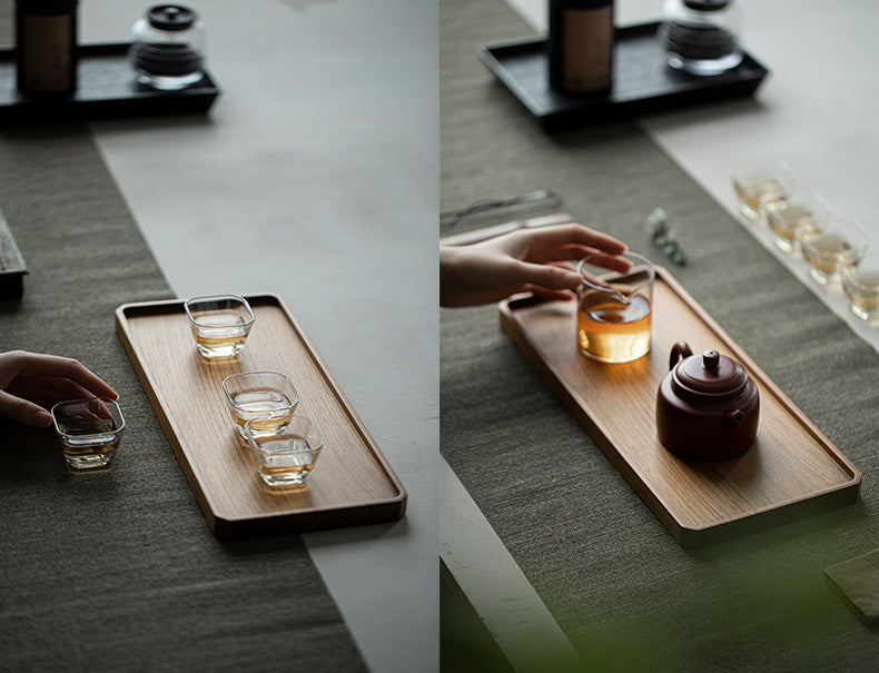Plateau rectangulaire en teck brun style japonais Gohobi Wabi-Sabi 007