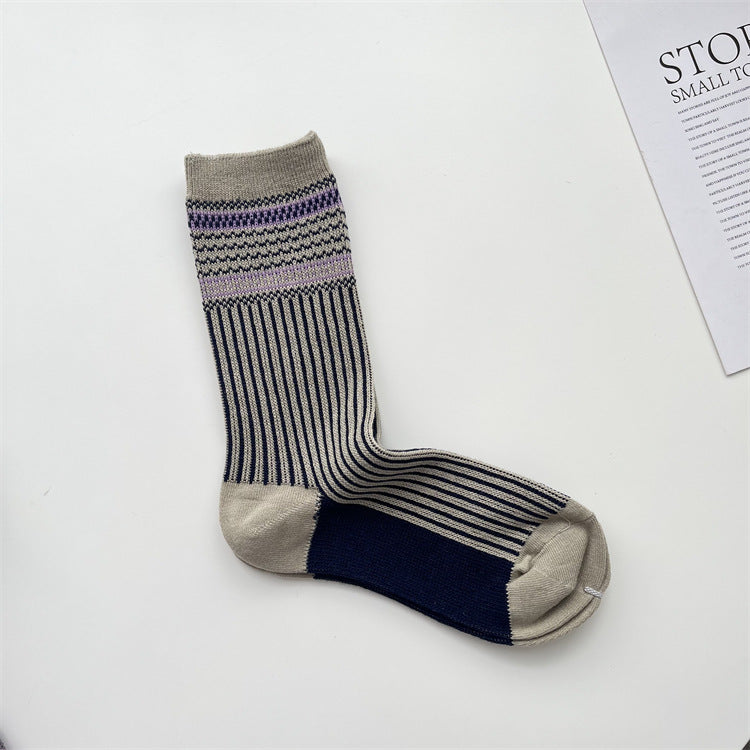 Gohobi Vintage Ribbed Knit Mid-Calf Socks