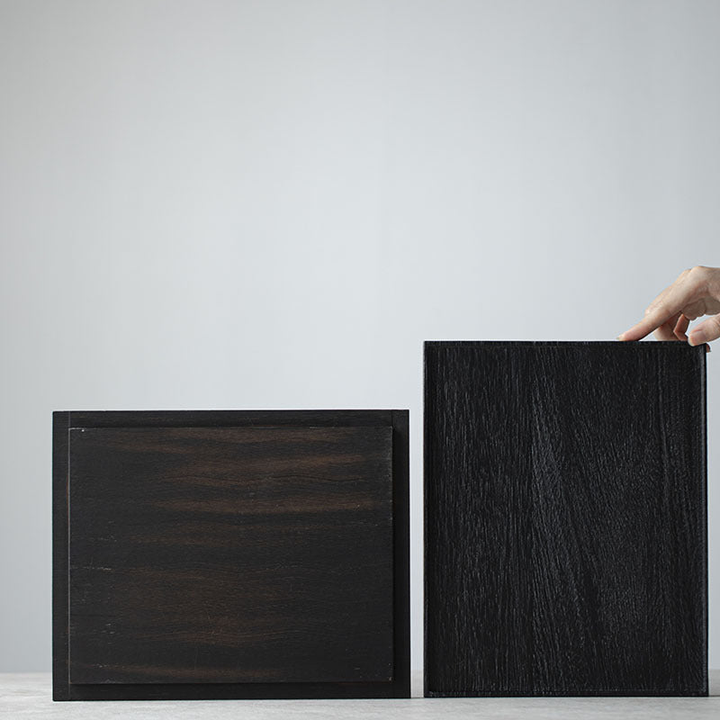 Plateau rectangulaire en bois noir de style japonais Gohobi Wabi-Sabi 005