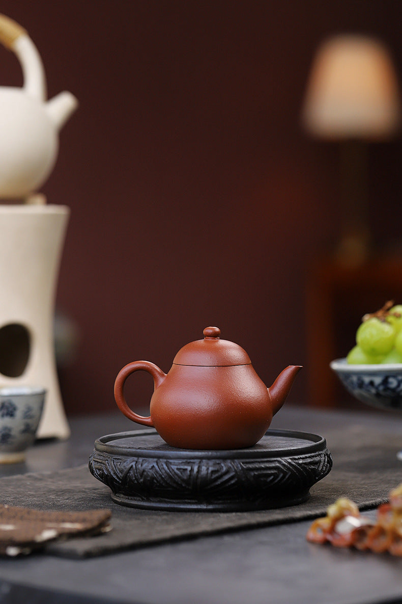 Gohobi Handmade Yixing Red Zisha Clay Teapot – 130ml Handmade Original Ore Raw Zhuni Pear-Shaped Teapot, Gongfu Tea Brewing Small Yixing Teaware