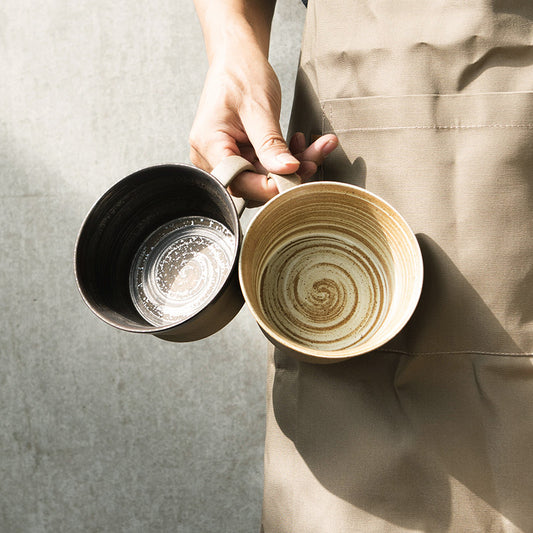 Gohobi Handmade Stoneware Black and Brown Coffee Mug and Saucer
