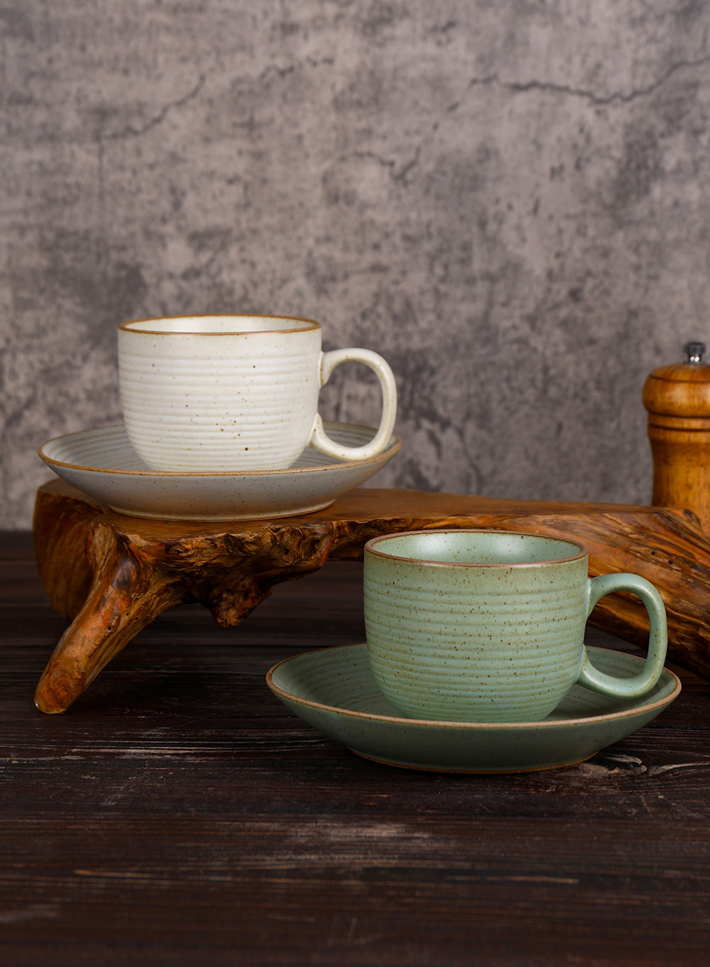Ensemble tasse à café et soucoupe en grès japonais vintage fait main Gohobi