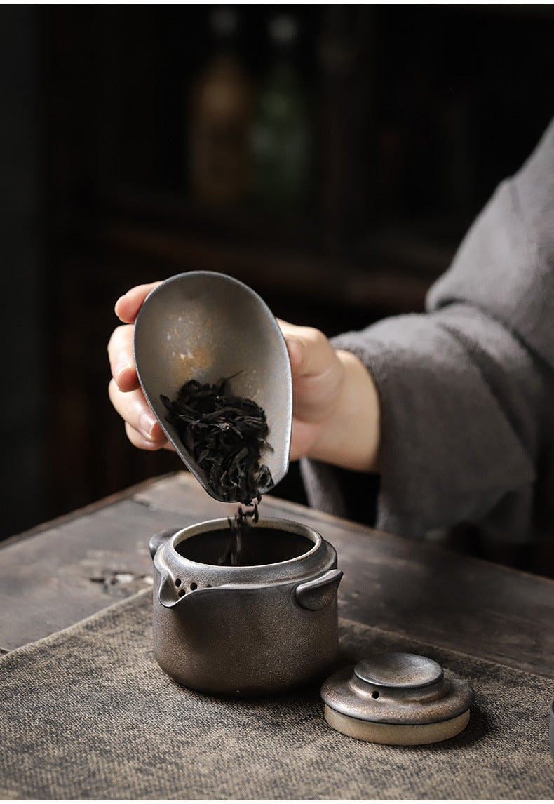 Gohobi Vintage Rustic Ceramic Travel Tea Set