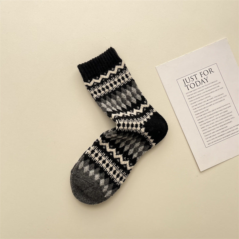 Gohobi Fair Isle Thick Mid-Calf Socks