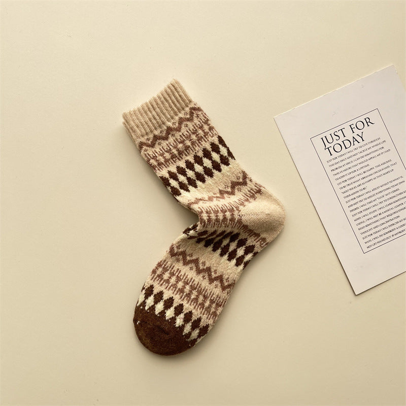 Gohobi Fair Isle Thick Mid-Calf Socks