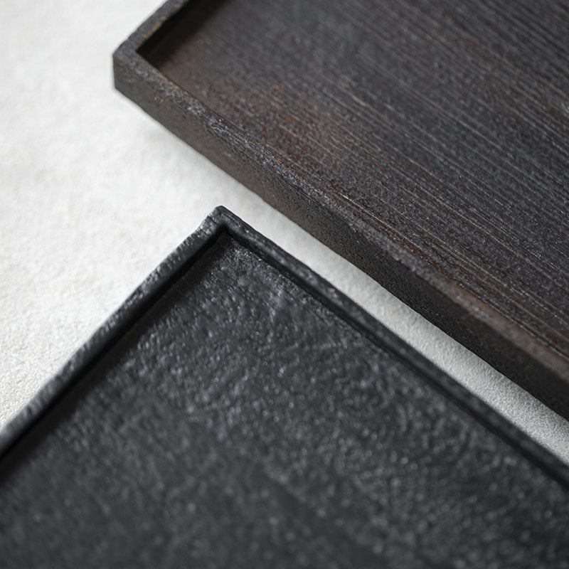 Plateau rectangulaire en bois noir de style japonais Gohobi Wabi-Sabi 005