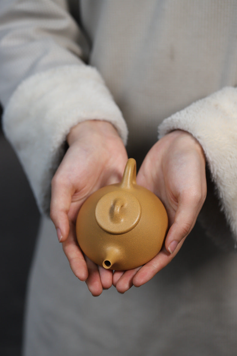 Gohobi Handmade Yixing Yellow Zisha Clay Teapot – 140ml Original Ore Huangjin Duan (Golden Duan) Clay Shih Piao Teapot, Thin-Walled Gongfu Purple Clay Teaware