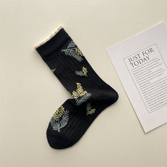 Gohobi Korean Floral Mesh Mid-Calf Socks