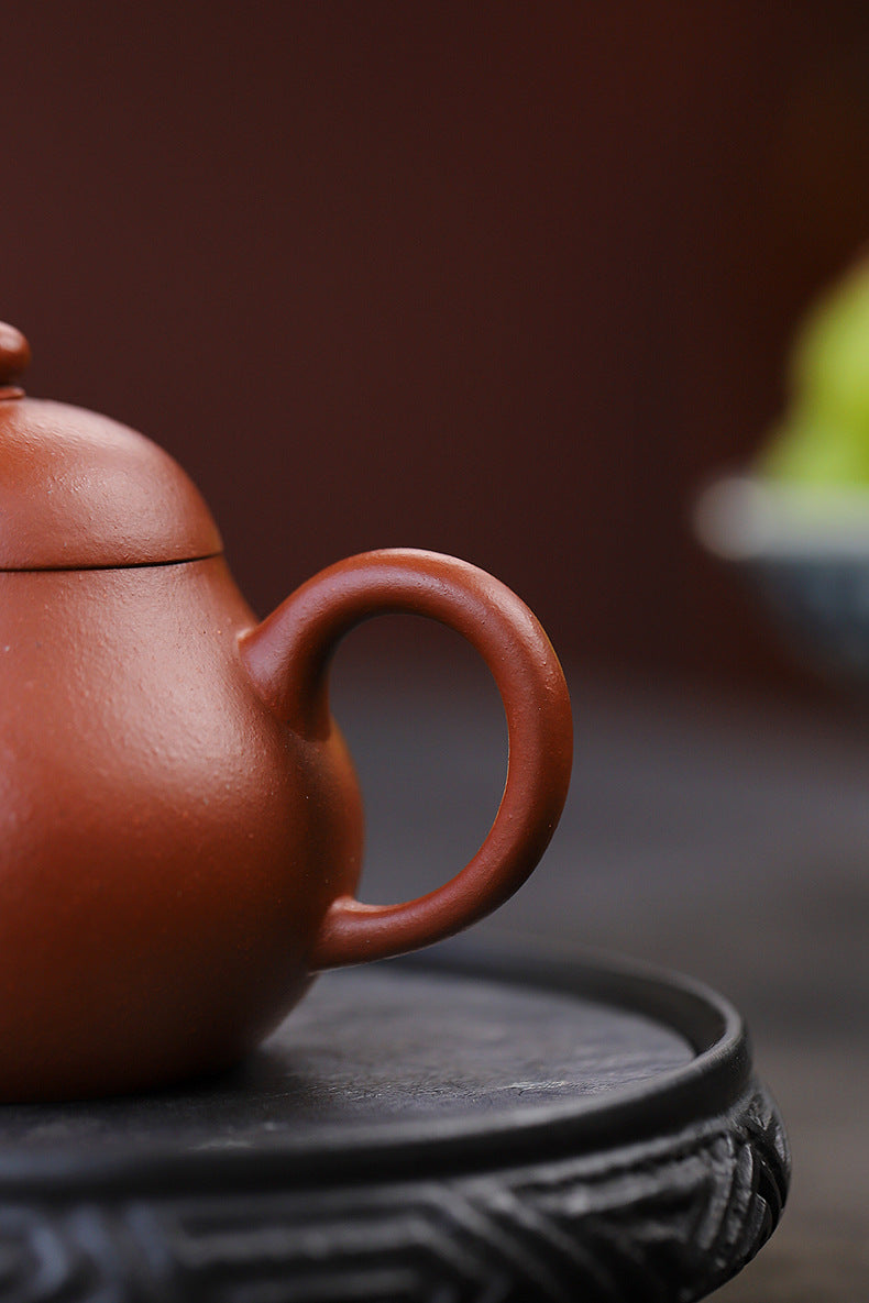 Gohobi Handmade Yixing Red Zisha Clay Teapot – 130ml Handmade Original Ore Raw Zhuni Pear-Shaped Teapot, Gongfu Tea Brewing Small Yixing Teaware