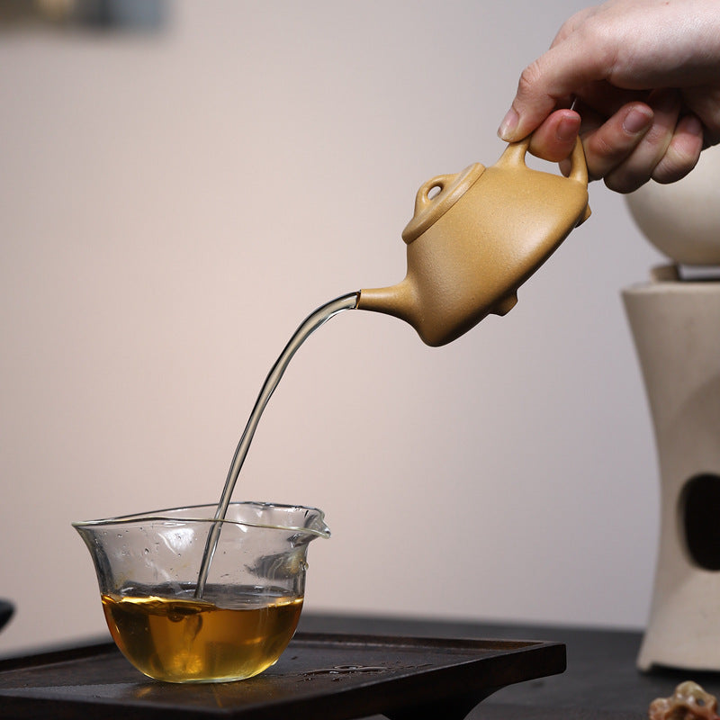 Gohobi Handmade Yixing Yellow Zisha Clay Teapot – 140ml Original Ore Huangjin Duan (Golden Duan) Clay Shih Piao Teapot, Thin-Walled Gongfu Purple Clay Teaware