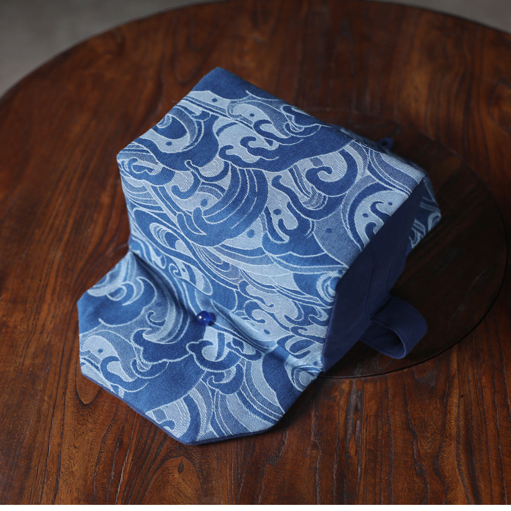 Gohobi Large Blue Wave Pattern Teaware Storage Travel Bag Shifuku