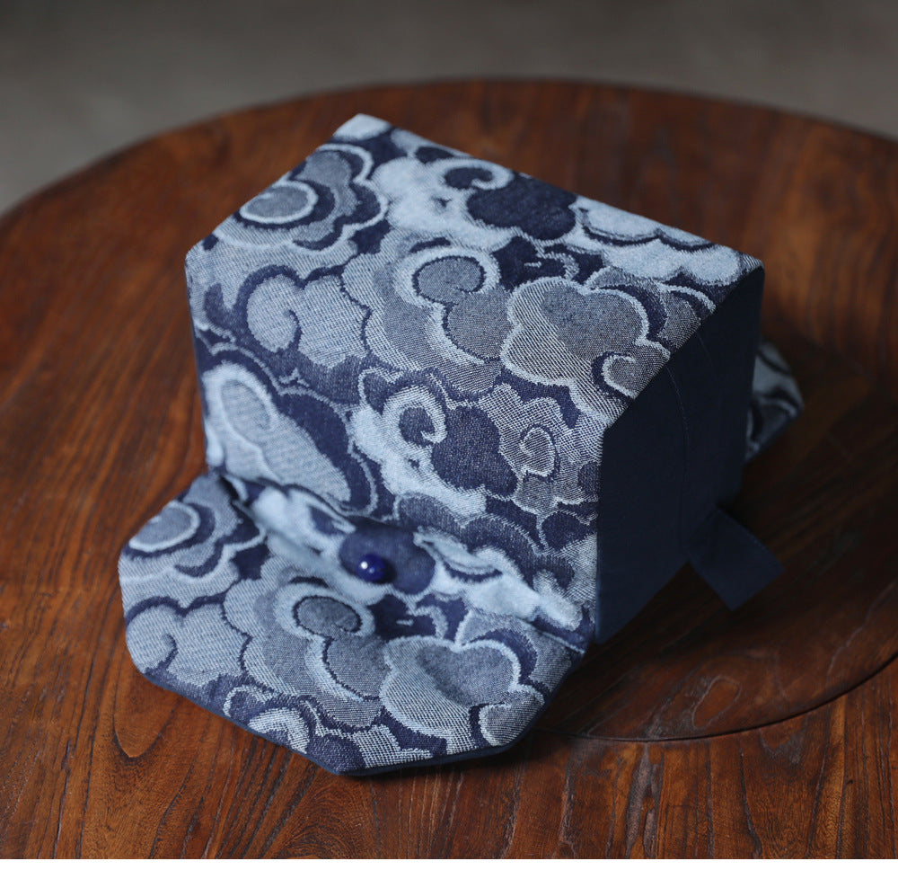 Gohobi Large Blue Wave Pattern Teaware Storage Travel Bag Shifuku