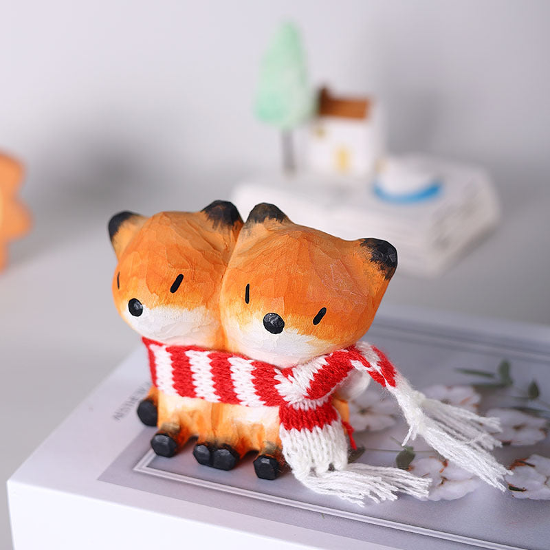 Gohobi Handcrafted Wooden Foxes Ornament