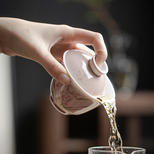Gohobi White Porcelain Hand-Painted Orchid Gaiwan