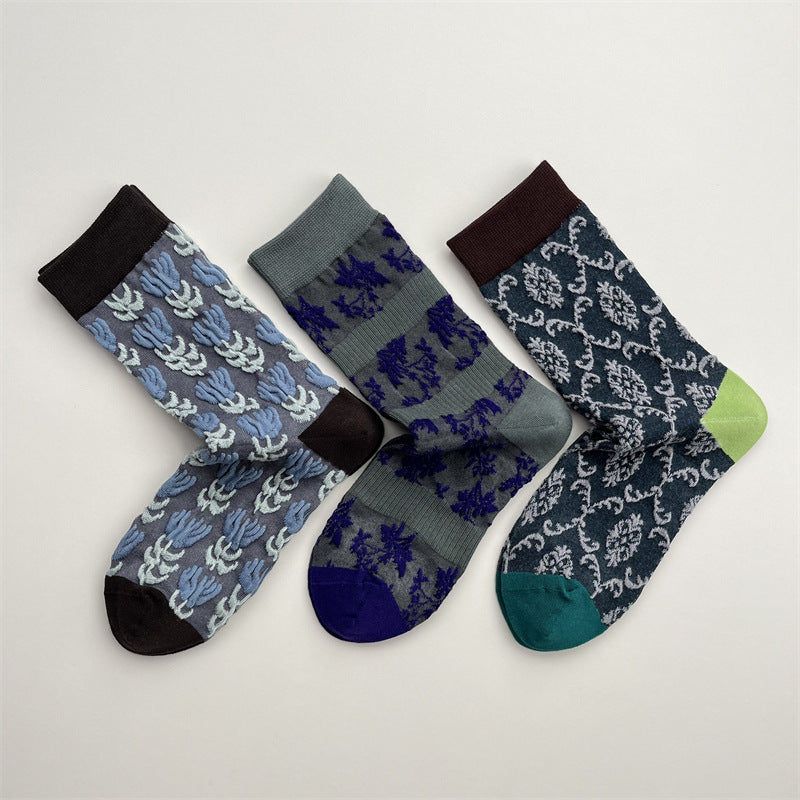 Gohobi Japanese Embossed Flower Mid-Calf Socks