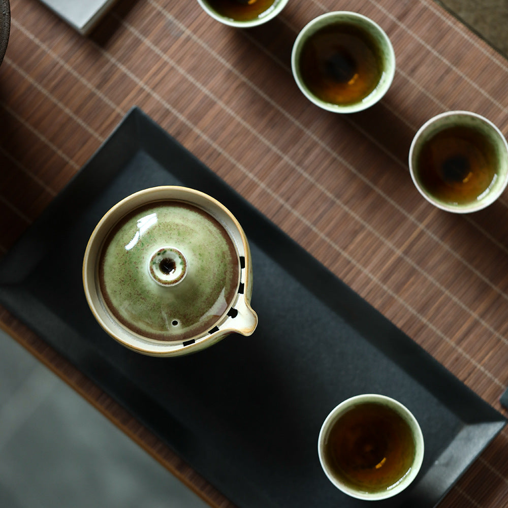 Gohobi Retro Handmade Soda Glaze Green Gaiwan Tea Bowl Hohin Teapot