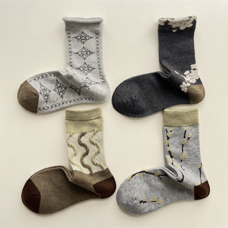 Gohobi Vintage Floral Mid-Calf Women Socks