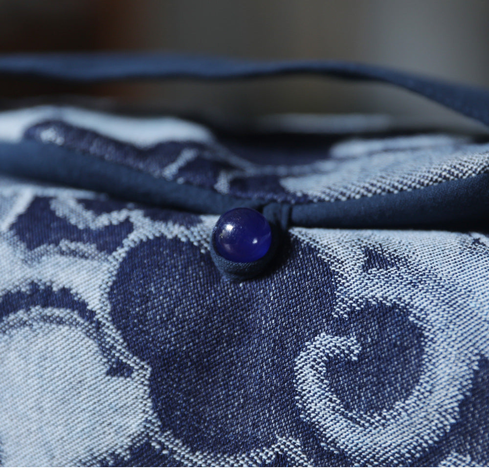 Gohobi Large Blue Wave Pattern Teaware Storage Travel Bag Shifuku