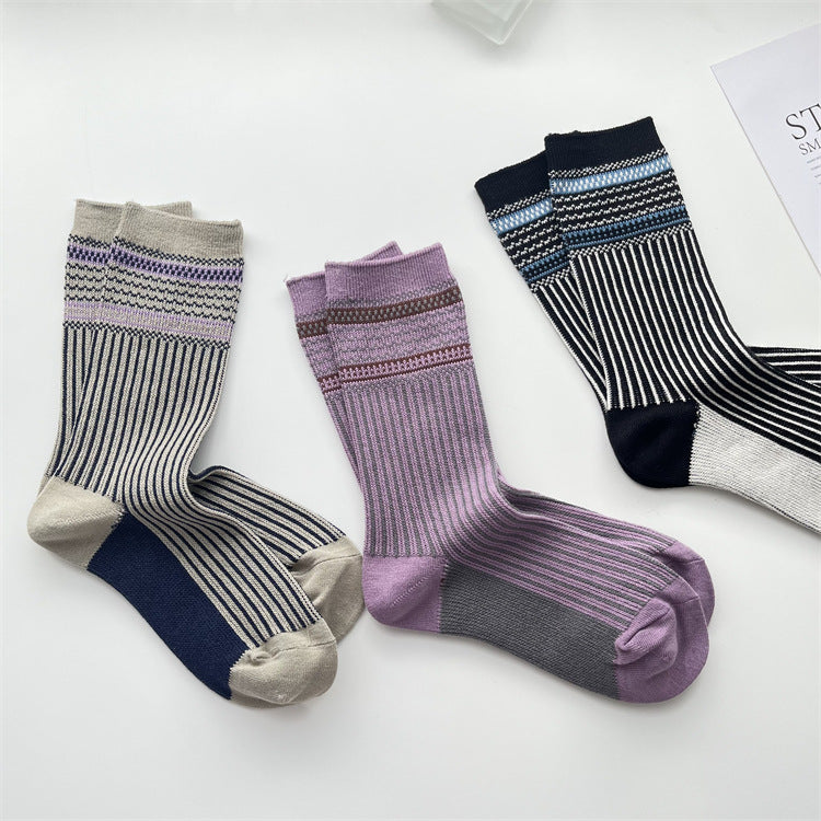 Gohobi Vintage Ribbed Knit Mid-Calf Socks
