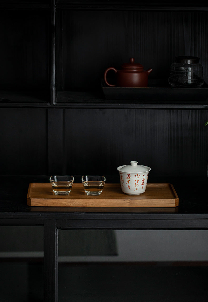 Plateau rectangulaire en teck brun style japonais Gohobi Wabi-Sabi 007