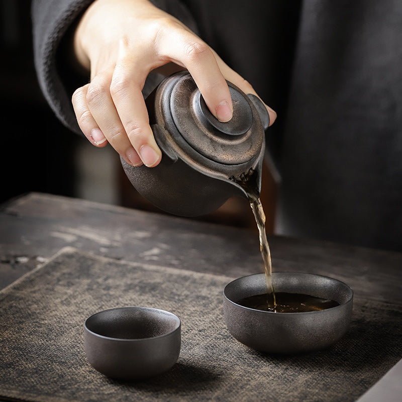 Gohobi Vintage Rustic Ceramic Travel Tea Set
