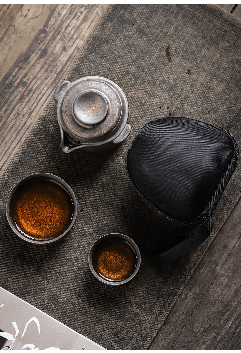 Gohobi Vintage Rustic Ceramic Travel Tea Set