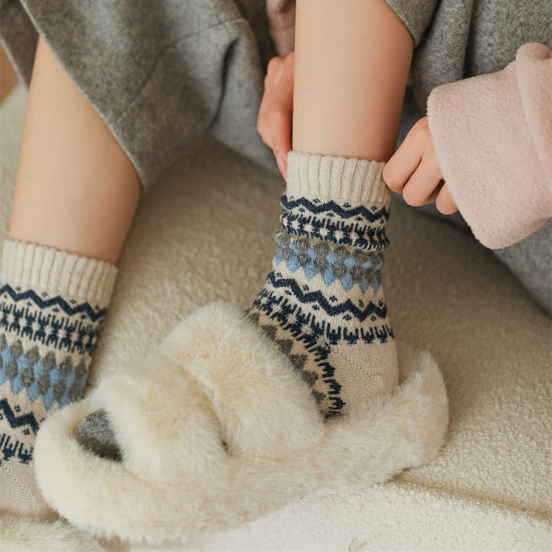 Gohobi Fair Isle Thick Mid-Calf Socks