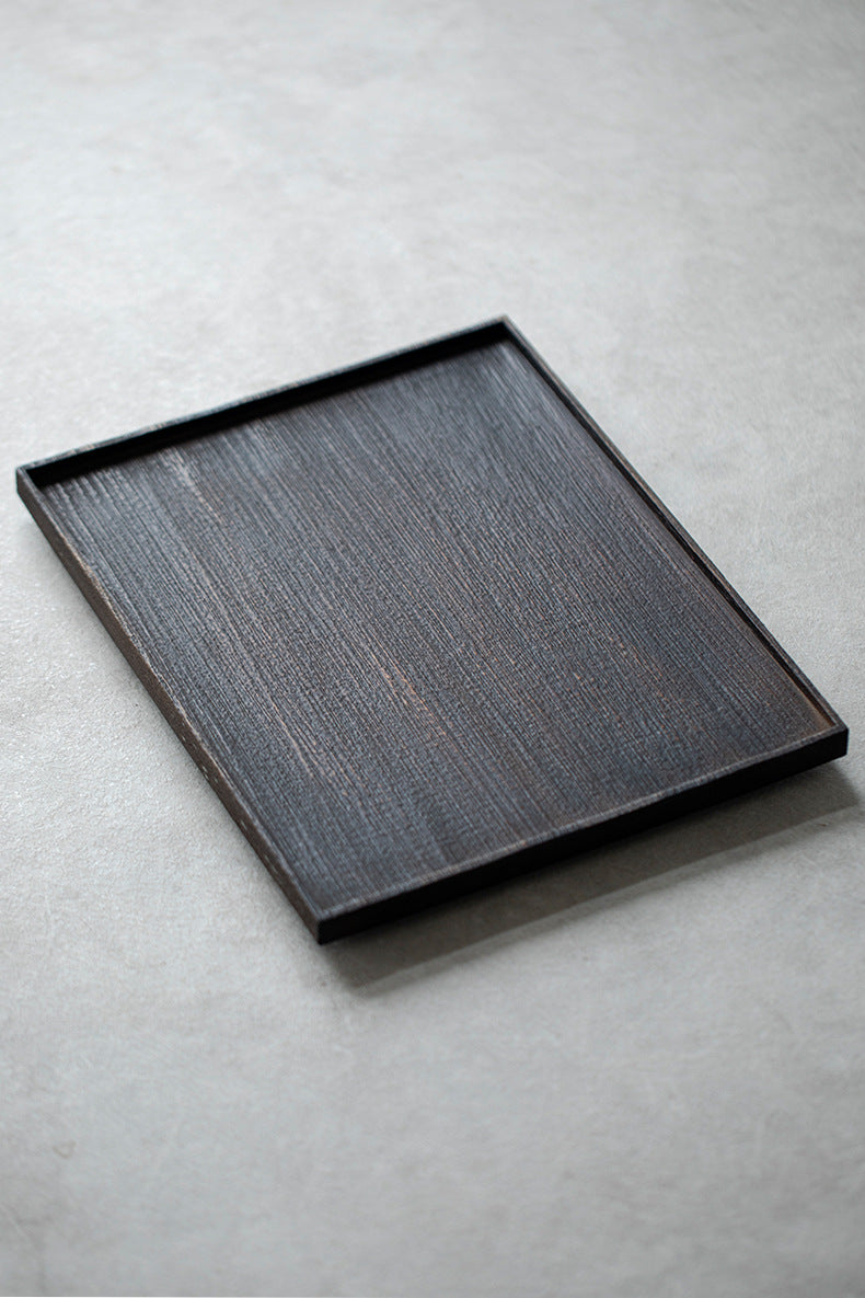 Plateau rectangulaire en bois noir de style japonais Gohobi Wabi-Sabi 005