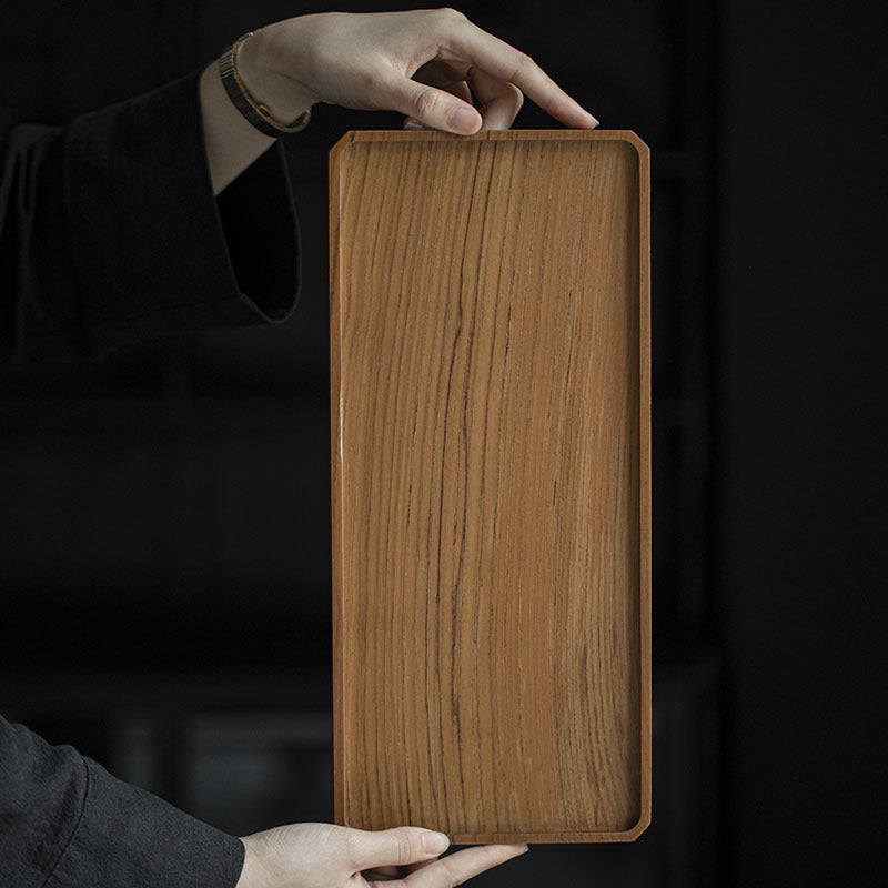 Plateau rectangulaire en teck brun style japonais Gohobi Wabi-Sabi 007