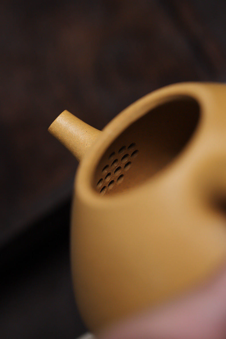 Gohobi Handmade Yixing Yellow Zisha Clay Teapot – 140ml Original Ore Huangjin Duan (Golden Duan) Clay Shih Piao Teapot, Thin-Walled Gongfu Purple Clay Teaware