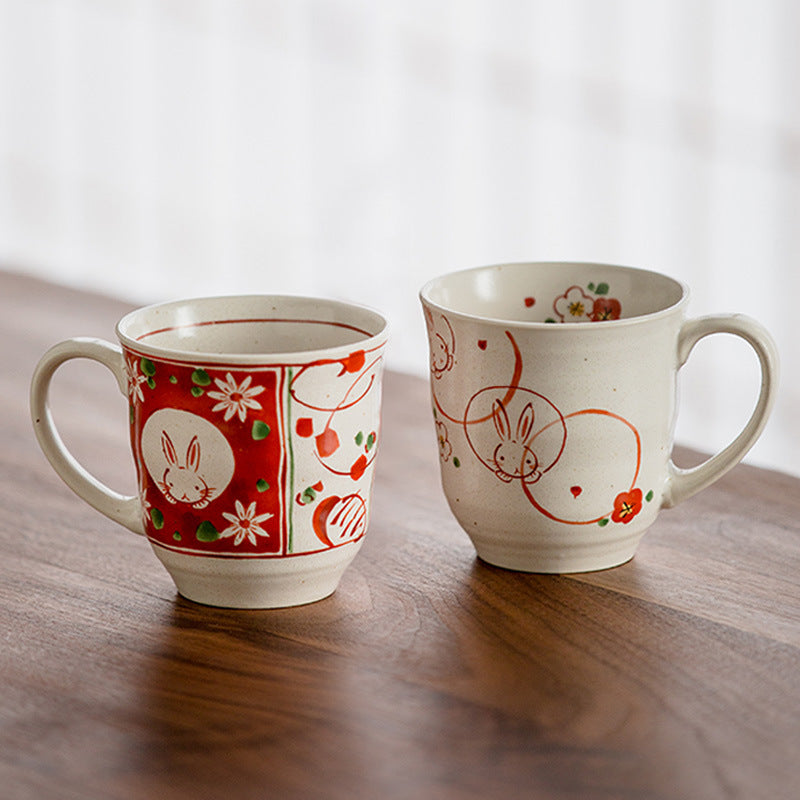 Gohobi Japanese Mino Ware Sakura Rabbit Mug Set