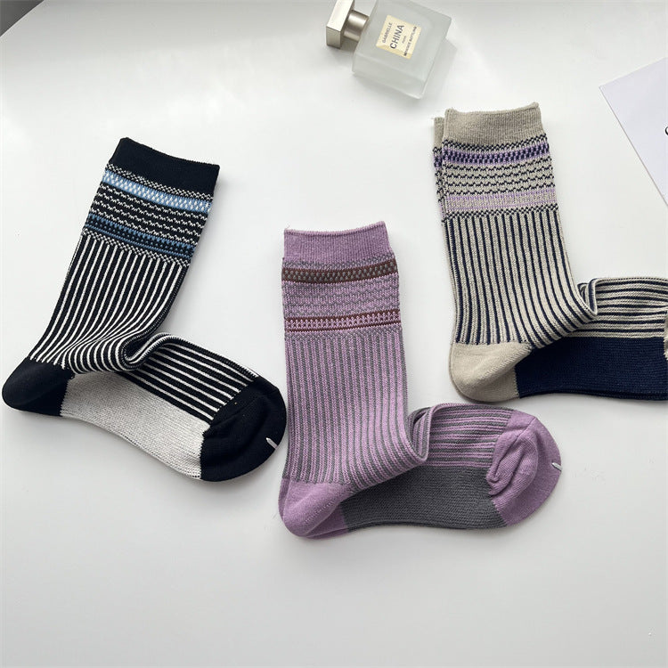 Gohobi Vintage Ribbed Knit Mid-Calf Socks