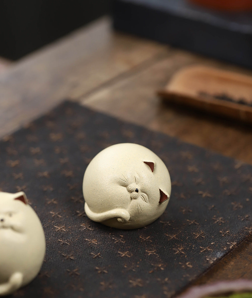 Ornement de chat endormi en argile de Yixing en céramique fait main Gohobi